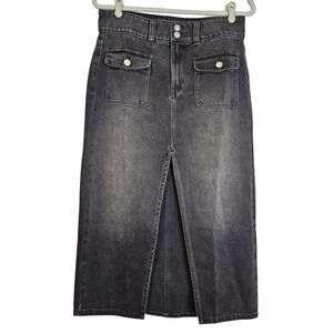 NEW no tags We the Free People 28 Faded Black Maxi Denim Skirt Front Slit